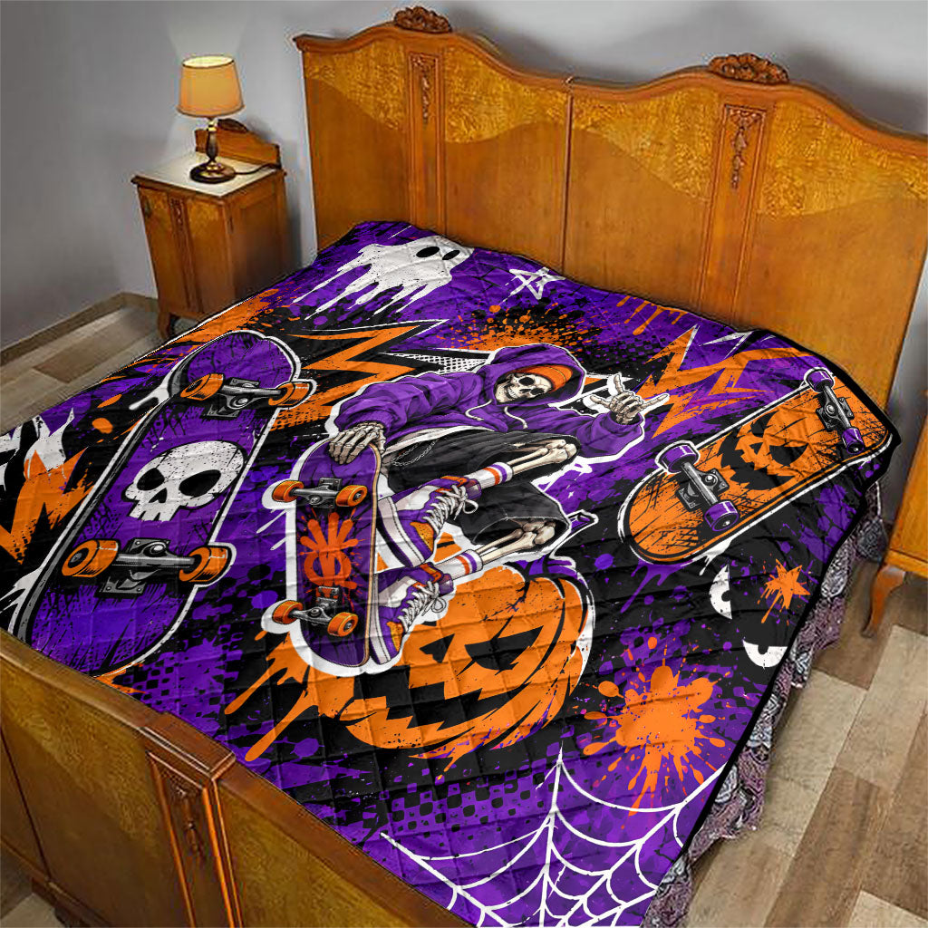 Halloween Skeleton Skateboarder Quilt Graffiti Ghost Pumpkin Streetwear Graphic