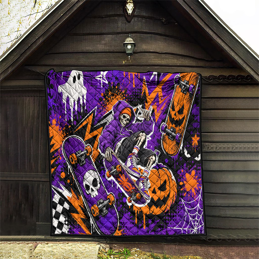 Halloween Skeleton Skateboarder Quilt Graffiti Ghost Pumpkin Streetwear Graphic