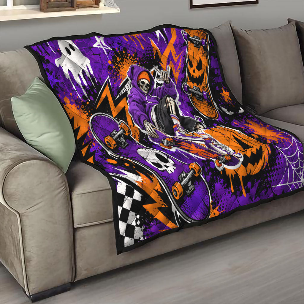 Halloween Skeleton Skateboarder Quilt Graffiti Ghost Pumpkin Streetwear Graphic