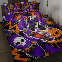 Halloween Skeleton Skateboarder Quilt Bed Set Graffiti Ghost Pumpkin Streetwear Graphic