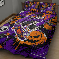 Halloween Skeleton Skateboarder Quilt Bed Set Graffiti Ghost Pumpkin Streetwear Graphic