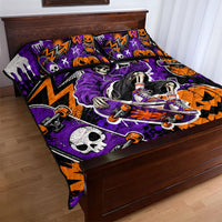 Halloween Skeleton Skateboarder Quilt Bed Set Graffiti Ghost Pumpkin Streetwear Graphic