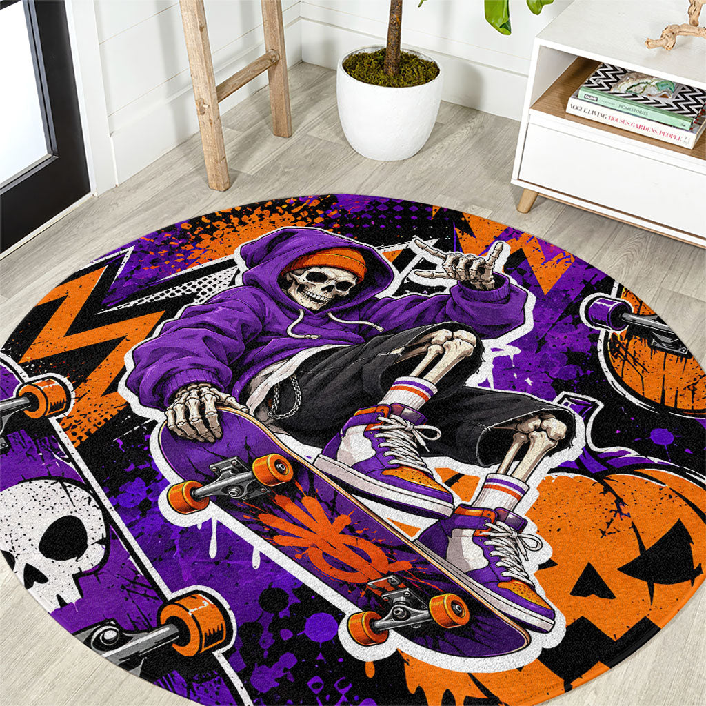 Halloween Skeleton Skateboarder Round Carpet Graffiti Ghost Pumpkin Streetwear Graphic