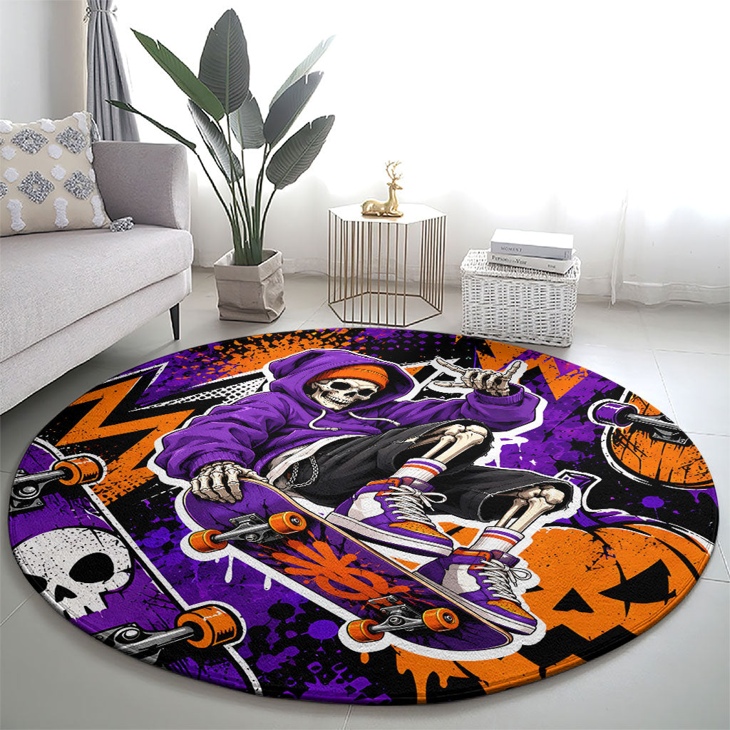 Halloween Skeleton Skateboarder Round Carpet Graffiti Ghost Pumpkin Streetwear Graphic