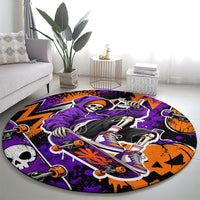 Halloween Skeleton Skateboarder Round Carpet Graffiti Ghost Pumpkin Streetwear Graphic