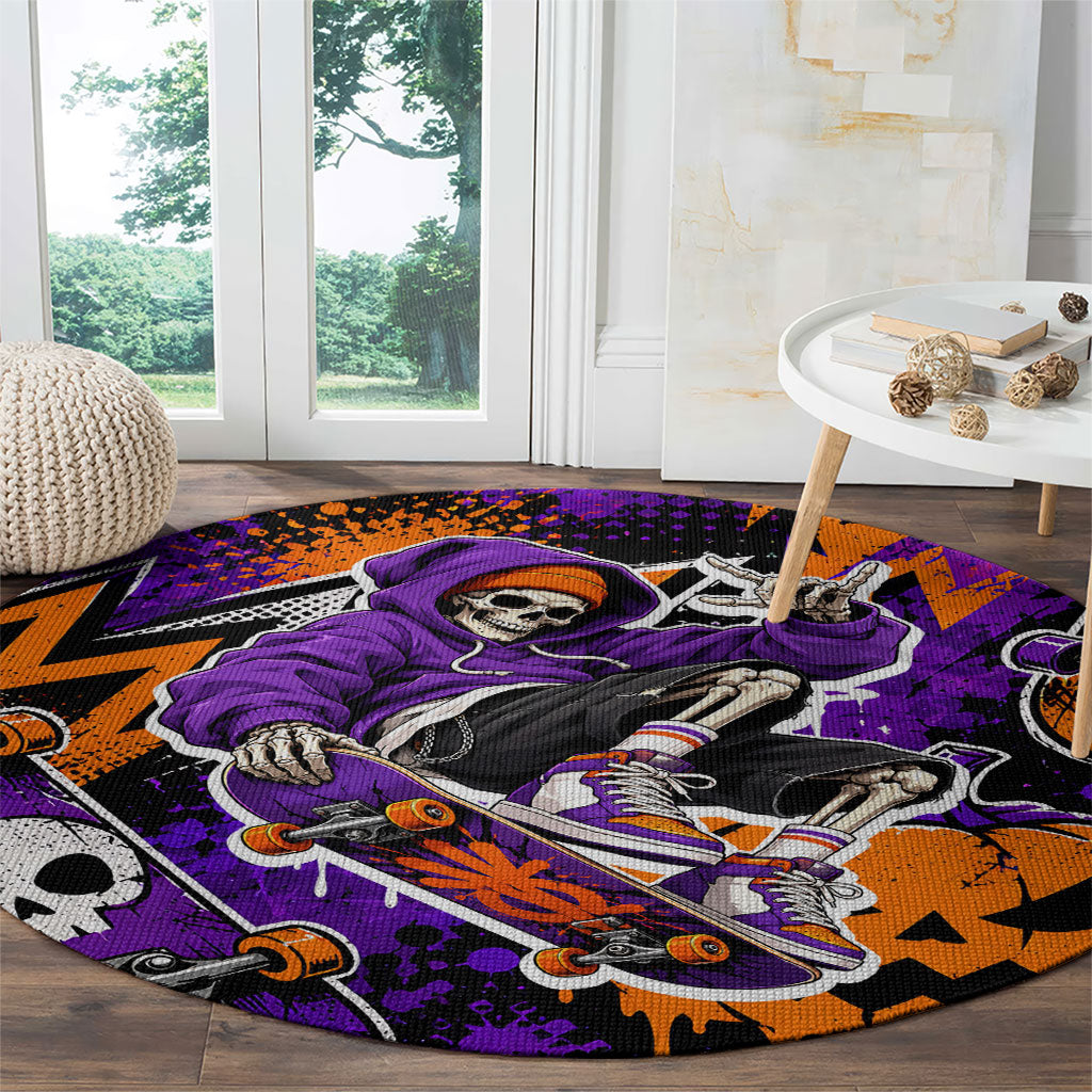 Halloween Skeleton Skateboarder Round Carpet Graffiti Ghost Pumpkin Streetwear Graphic