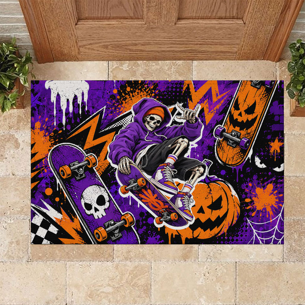 Halloween Skeleton Skateboarder Rubber Doormat Graffiti Ghost Pumpkin Streetwear Graphic