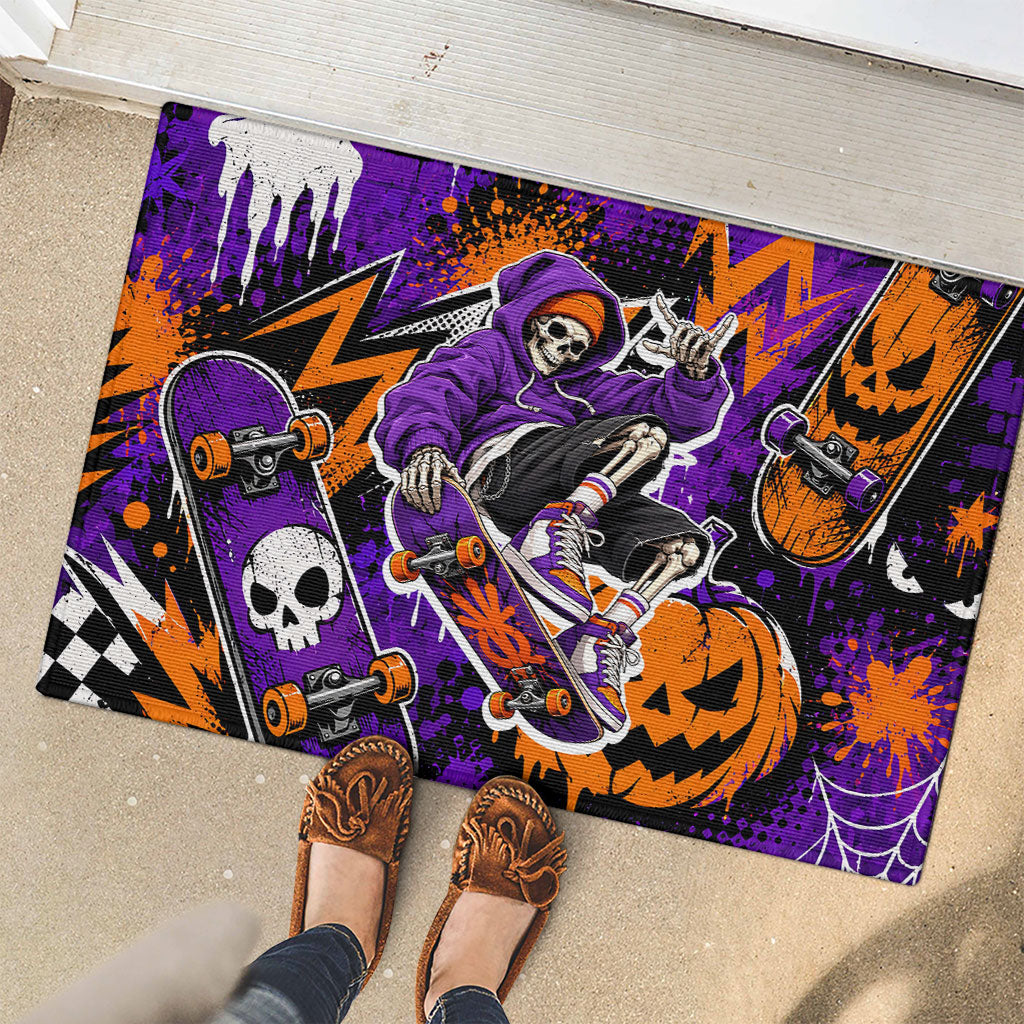 Halloween Skeleton Skateboarder Rubber Doormat Graffiti Ghost Pumpkin Streetwear Graphic