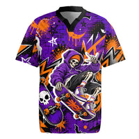 Halloween Skeleton Skateboarder Rugby Jersey Graffiti Ghost Pumpkin Streetwear Graphic