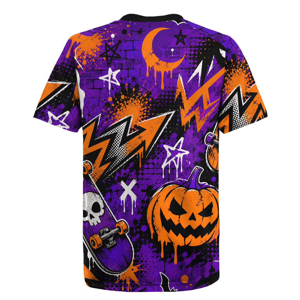 Halloween Skeleton Skateboarder Rugby Jersey Graffiti Ghost Pumpkin Streetwear Graphic
