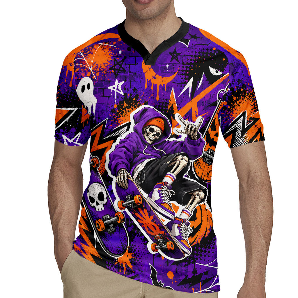 Halloween Skeleton Skateboarder Rugby Jersey Graffiti Ghost Pumpkin Streetwear Graphic