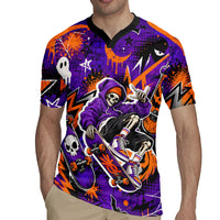 Halloween Skeleton Skateboarder Rugby Jersey Graffiti Ghost Pumpkin Streetwear Graphic