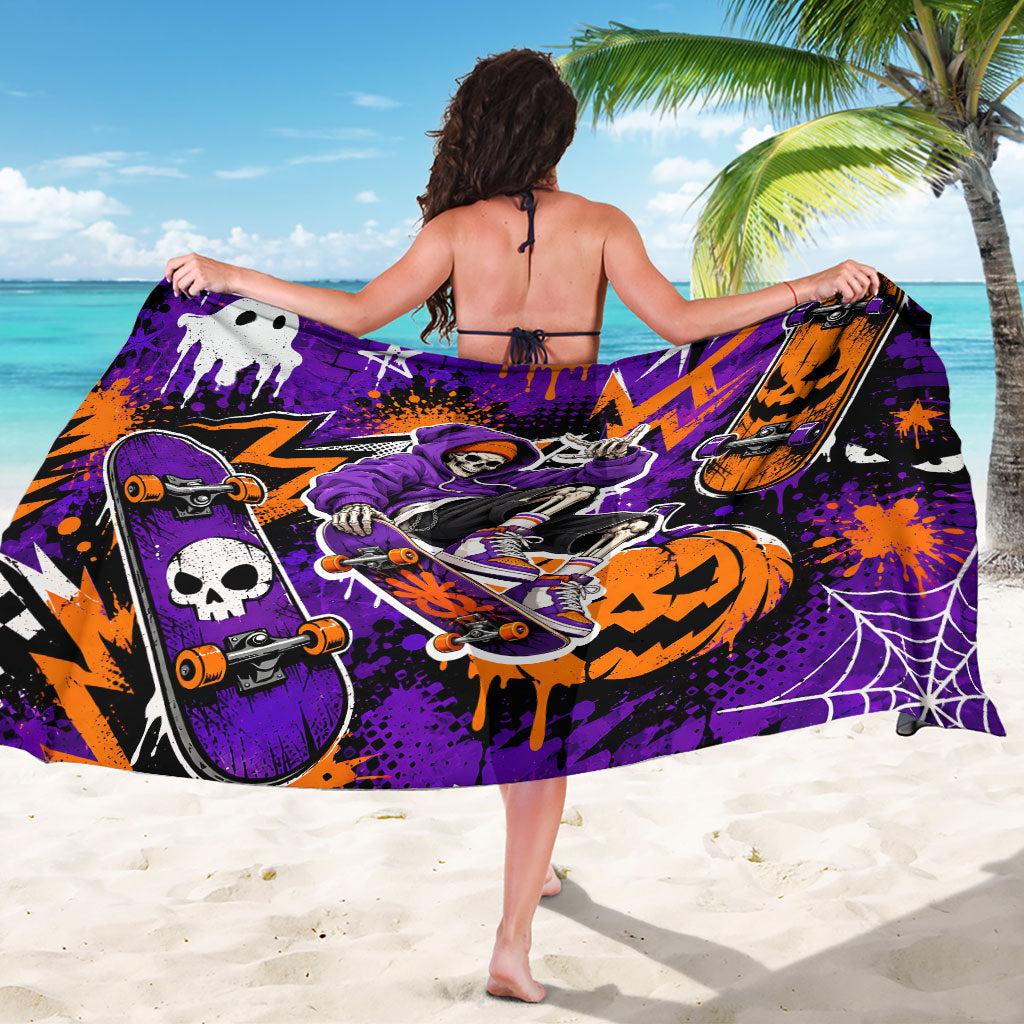 Halloween Skeleton Skateboarder Sarong Graffiti Ghost Pumpkin Streetwear Graphic