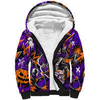 Halloween Skeleton Skateboarder Sherpa Hoodie Graffiti Ghost Pumpkin Streetwear Graphic