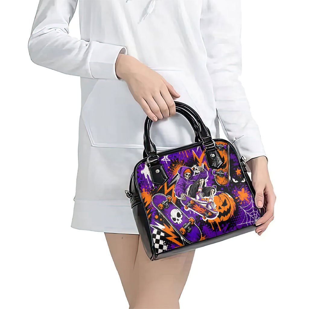 Halloween Skeleton Skateboarder Shoulder Handbag Graffiti Ghost Pumpkin Streetwear Graphic