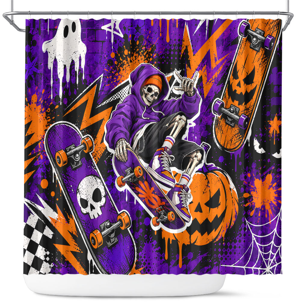 Halloween Skeleton Skateboarder Shower Curtain Graffiti Ghost Pumpkin Streetwear Graphic