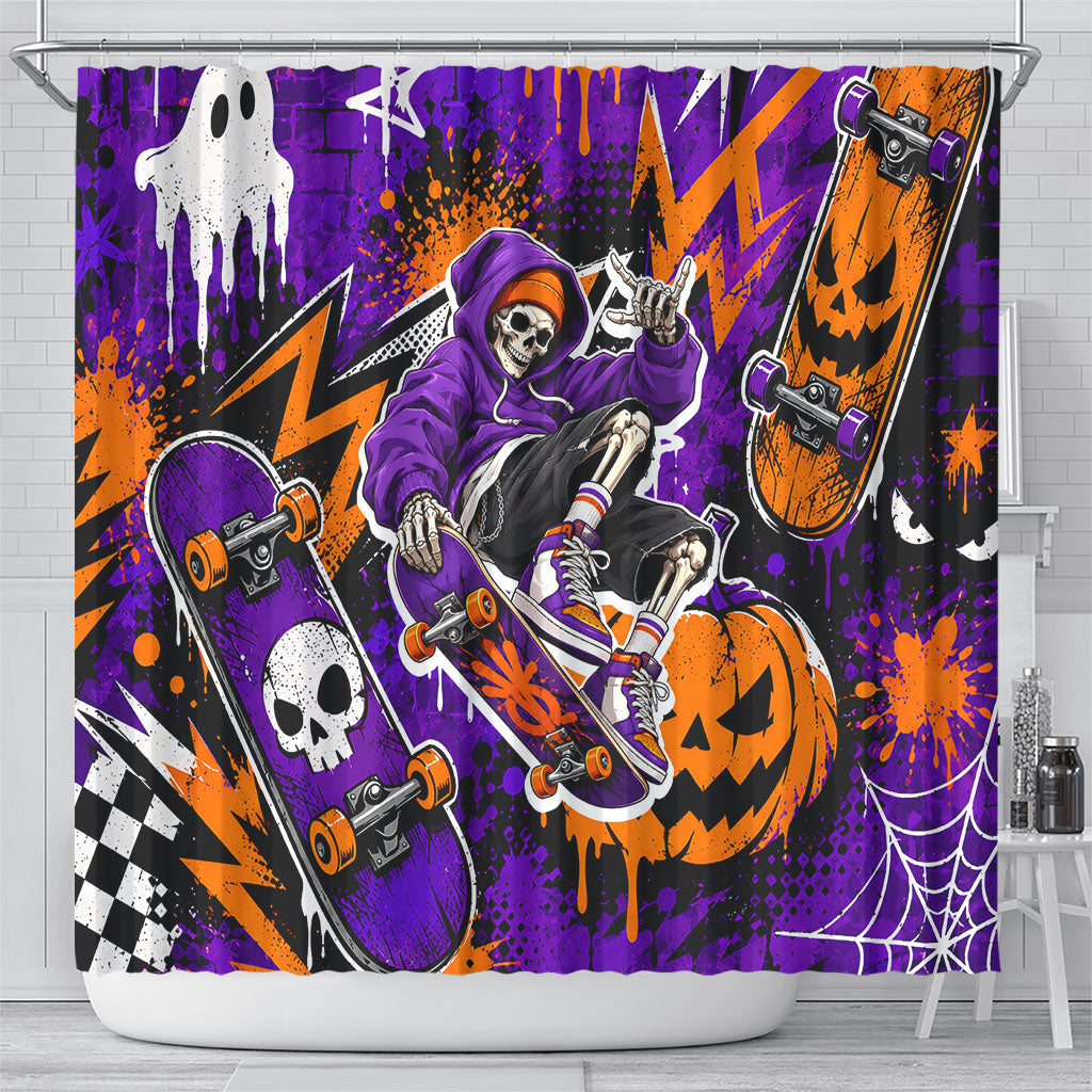 Halloween Skeleton Skateboarder Shower Curtain Graffiti Ghost Pumpkin Streetwear Graphic