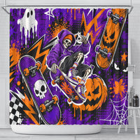 Halloween Skeleton Skateboarder Shower Curtain Graffiti Ghost Pumpkin Streetwear Graphic