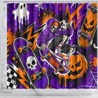 Halloween Skeleton Skateboarder Shower Curtain Graffiti Ghost Pumpkin Streetwear Graphic