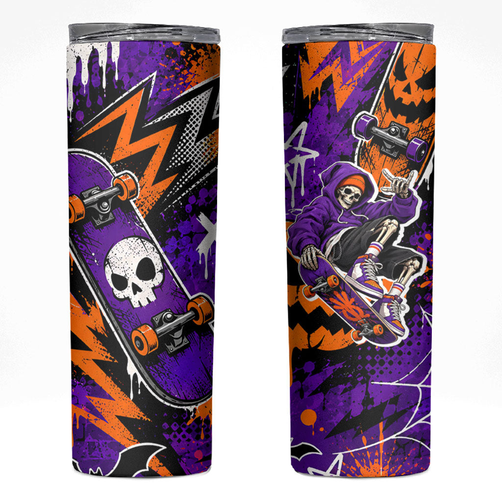 Halloween Skeleton Skateboarder Skinny Tumbler Graffiti Ghost Pumpkin Streetwear Graphic
