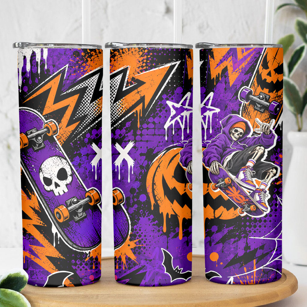 Halloween Skeleton Skateboarder Skinny Tumbler Graffiti Ghost Pumpkin Streetwear Graphic