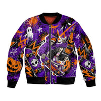 Halloween Skeleton Skateboarder Sleeve Zip Bomber Jacket Graffiti Ghost Pumpkin Streetwear Graphic