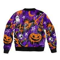 Halloween Skeleton Skateboarder Sleeve Zip Bomber Jacket Graffiti Ghost Pumpkin Streetwear Graphic