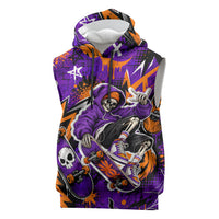 Halloween Skeleton Skateboarder Sleeveless Hoodie Graffiti Ghost Pumpkin Streetwear Graphic