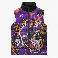 Halloween Skeleton Skateboarder Sleeveless Puffer Jacket Graffiti Ghost Pumpkin Streetwear Graphic