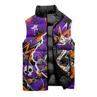 Halloween Skeleton Skateboarder Sleeveless Puffer Jacket Graffiti Ghost Pumpkin Streetwear Graphic