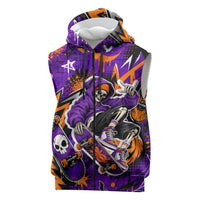 Halloween Skeleton Skateboarder Sleeveless Zip Hoodie Graffiti Ghost Pumpkin Streetwear Graphic