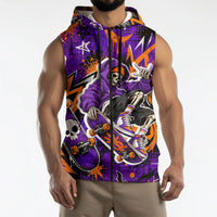 Halloween Skeleton Skateboarder Sleeveless Zip Hoodie Graffiti Ghost Pumpkin Streetwear Graphic