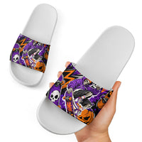 Halloween Skeleton Skateboarder Slide Sandals Graffiti Ghost Pumpkin Streetwear Graphic