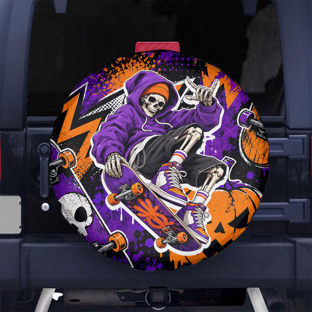 Halloween Skeleton Skateboarder Spare Tire Cover Graffiti Ghost Pumpkin Streetwear Graphic