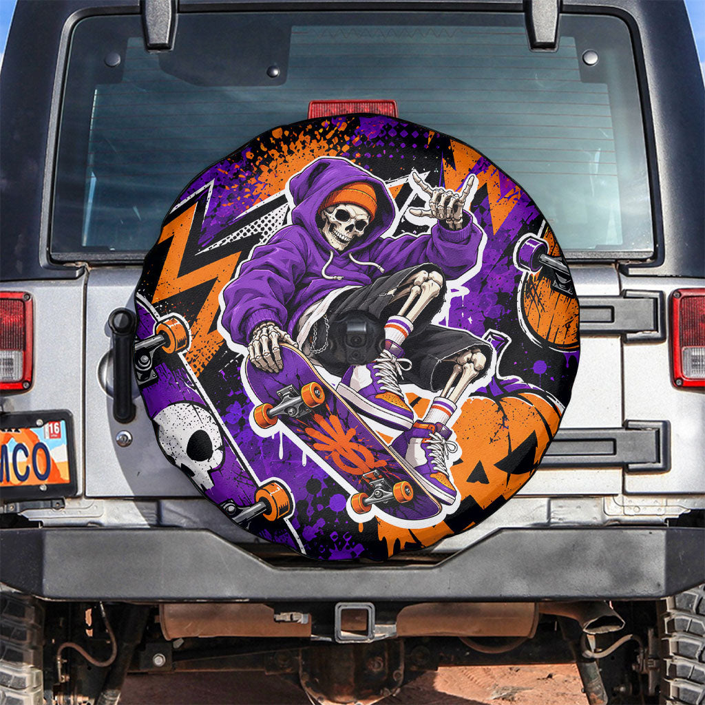 Halloween Skeleton Skateboarder Spare Tire Cover Graffiti Ghost Pumpkin Streetwear Graphic