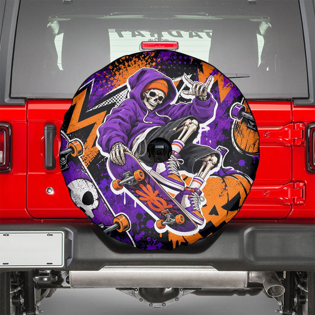 Halloween Skeleton Skateboarder Spare Tire Cover Graffiti Ghost Pumpkin Streetwear Graphic