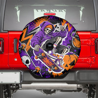 Halloween Skeleton Skateboarder Spare Tire Cover Graffiti Ghost Pumpkin Streetwear Graphic