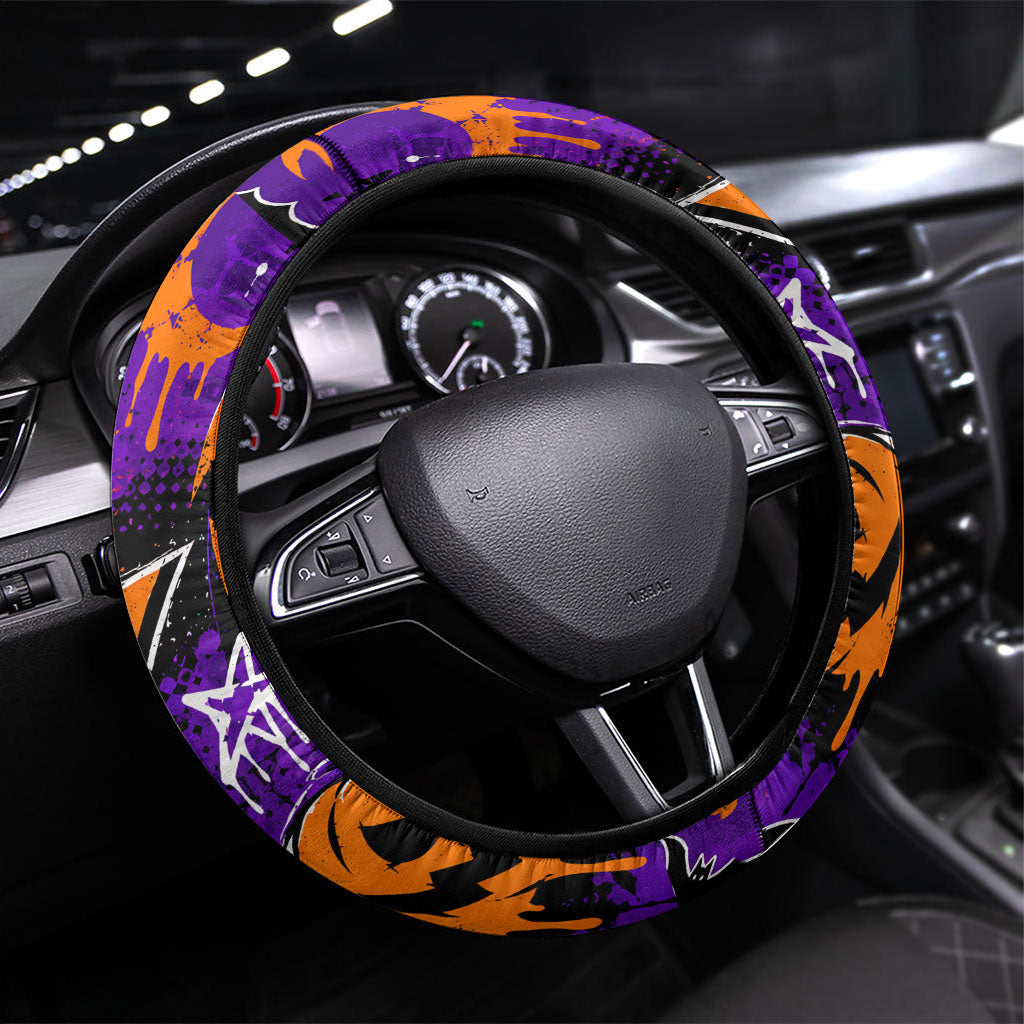 Halloween Skeleton Skateboarder Steering Wheel Cover Graffiti Ghost Pumpkin Streetwear Graphic