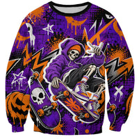 Halloween Skeleton Skateboarder Sweatshirt Graffiti Ghost Pumpkin Streetwear Graphic