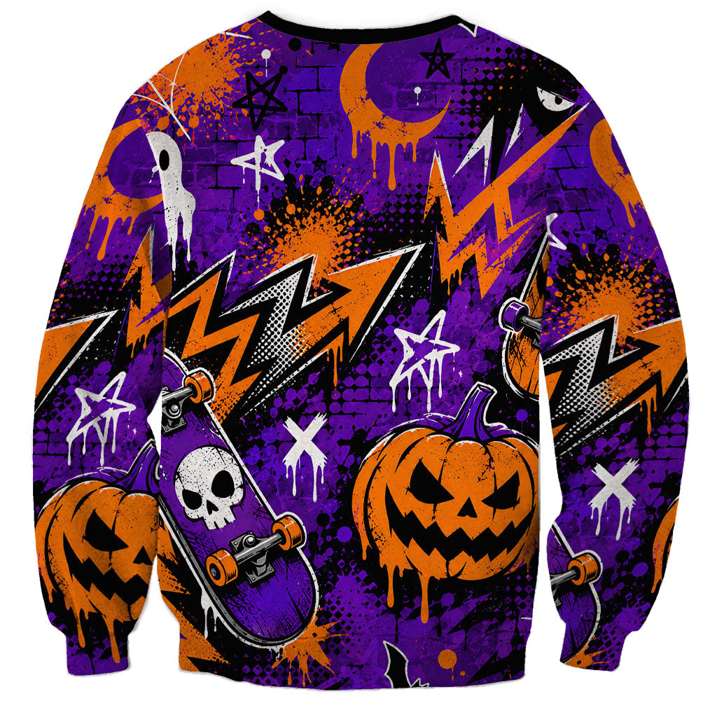 Halloween Skeleton Skateboarder Sweatshirt Graffiti Ghost Pumpkin Streetwear Graphic