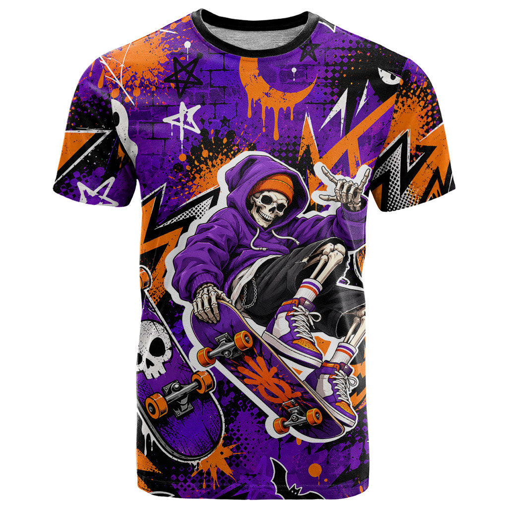 Halloween Skeleton Skateboarder T Shirt Graffiti Ghost Pumpkin Streetwear Graphic