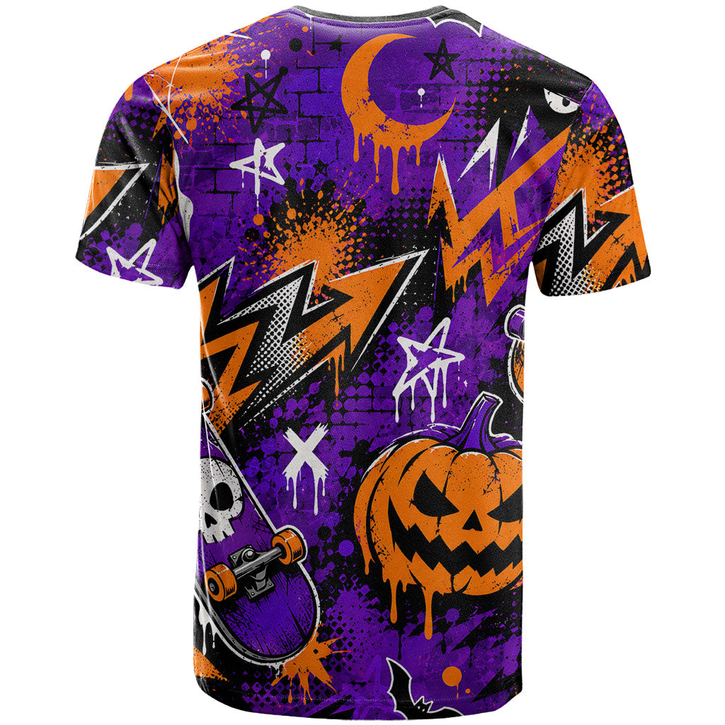 Halloween Skeleton Skateboarder T Shirt Graffiti Ghost Pumpkin Streetwear Graphic