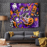 Halloween Skeleton Skateboarder Tapestry Graffiti Ghost Pumpkin Streetwear Graphic