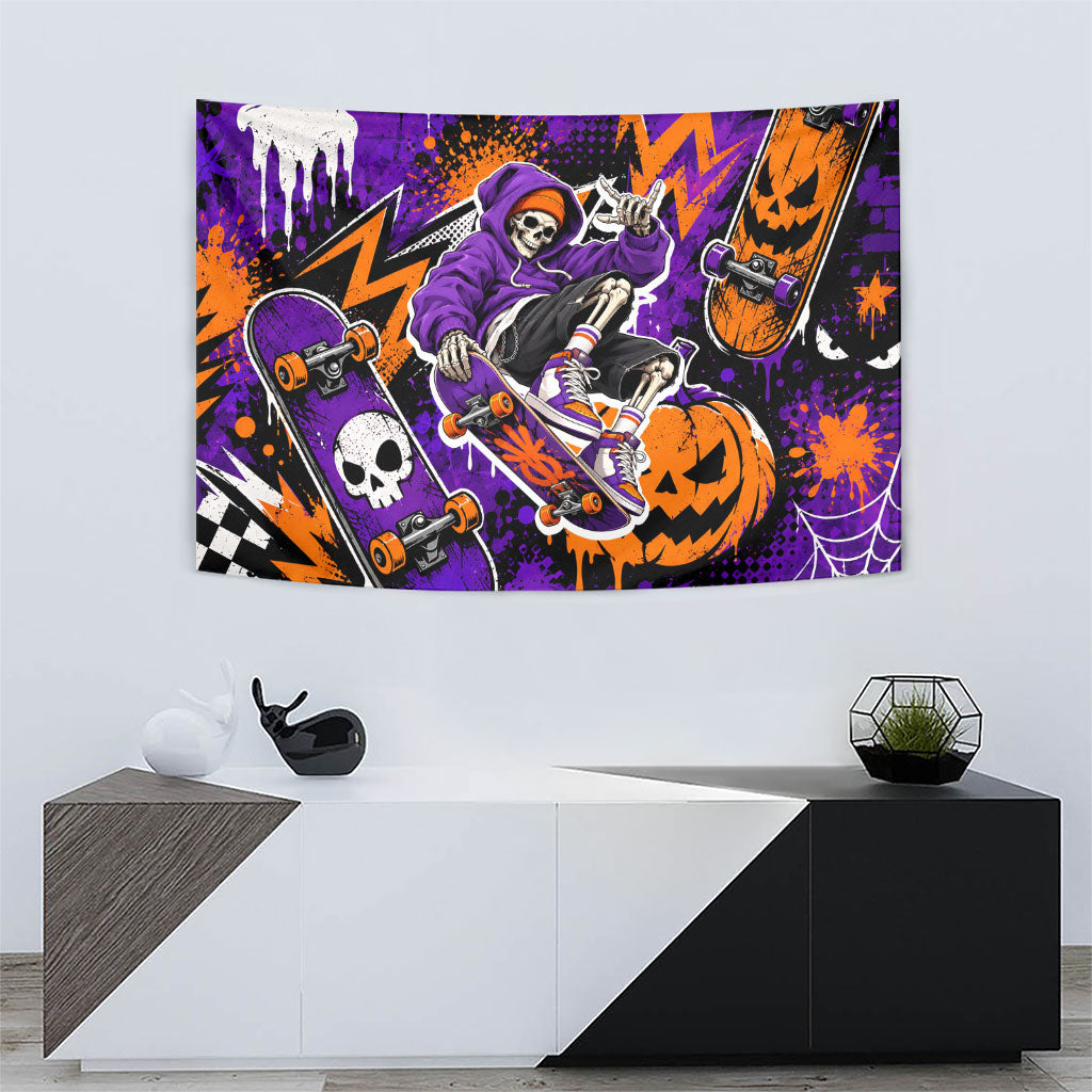 Halloween Skeleton Skateboarder Tapestry Graffiti Ghost Pumpkin Streetwear Graphic