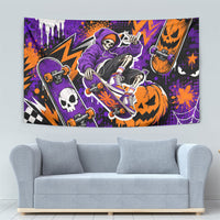 Halloween Skeleton Skateboarder Tapestry Graffiti Ghost Pumpkin Streetwear Graphic
