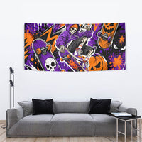 Halloween Skeleton Skateboarder Tapestry Graffiti Ghost Pumpkin Streetwear Graphic