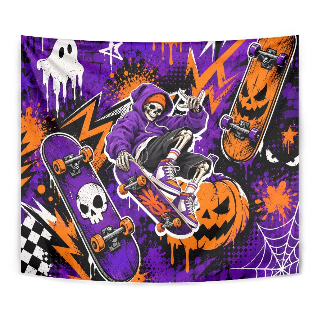 Halloween Skeleton Skateboarder Tapestry Graffiti Ghost Pumpkin Streetwear Graphic