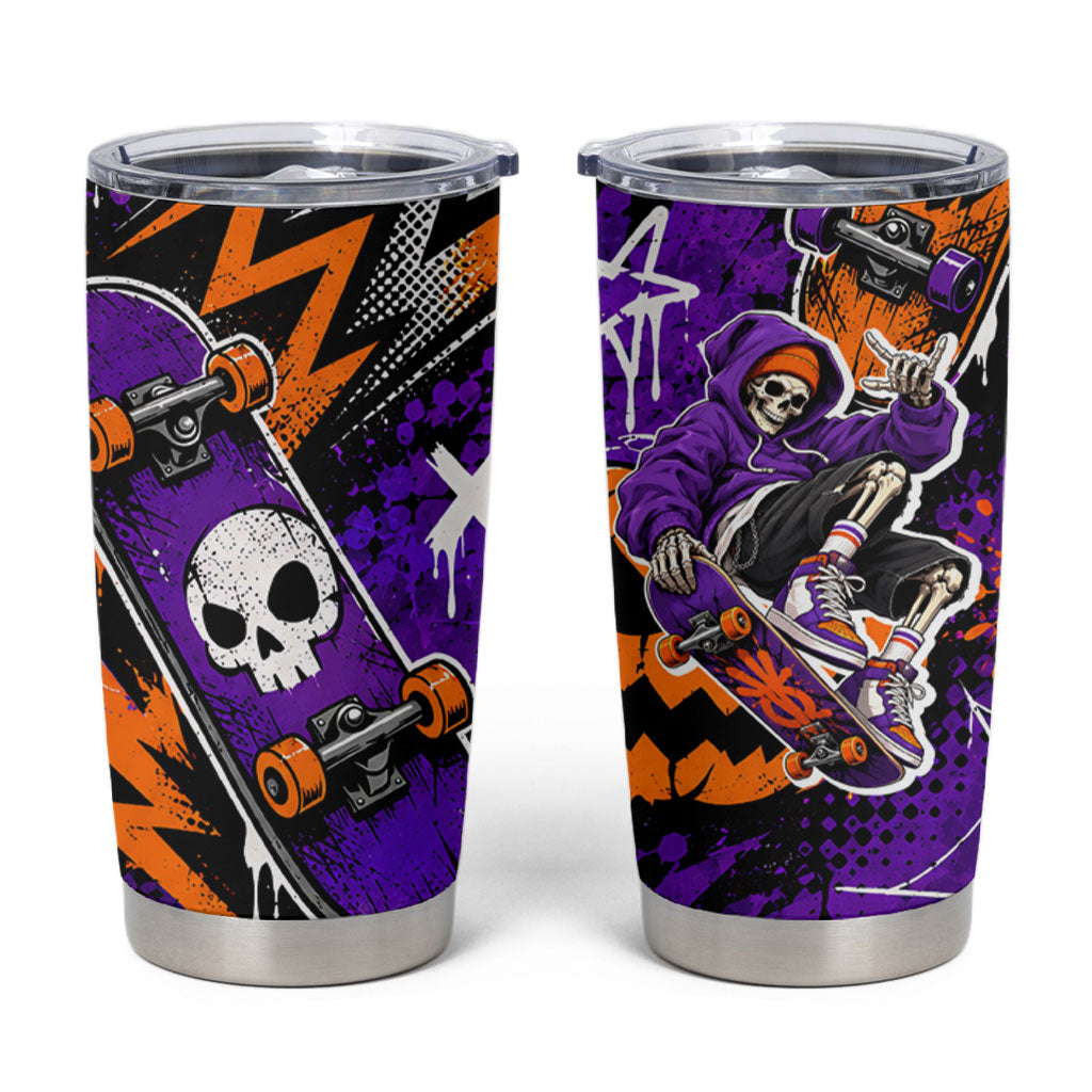 Halloween Skeleton Skateboarder Tumbler Cup Graffiti Ghost Pumpkin Streetwear Graphic