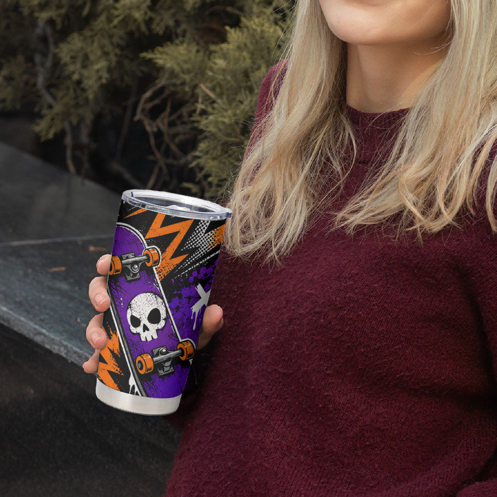 Halloween Skeleton Skateboarder Tumbler Cup Graffiti Ghost Pumpkin Streetwear Graphic
