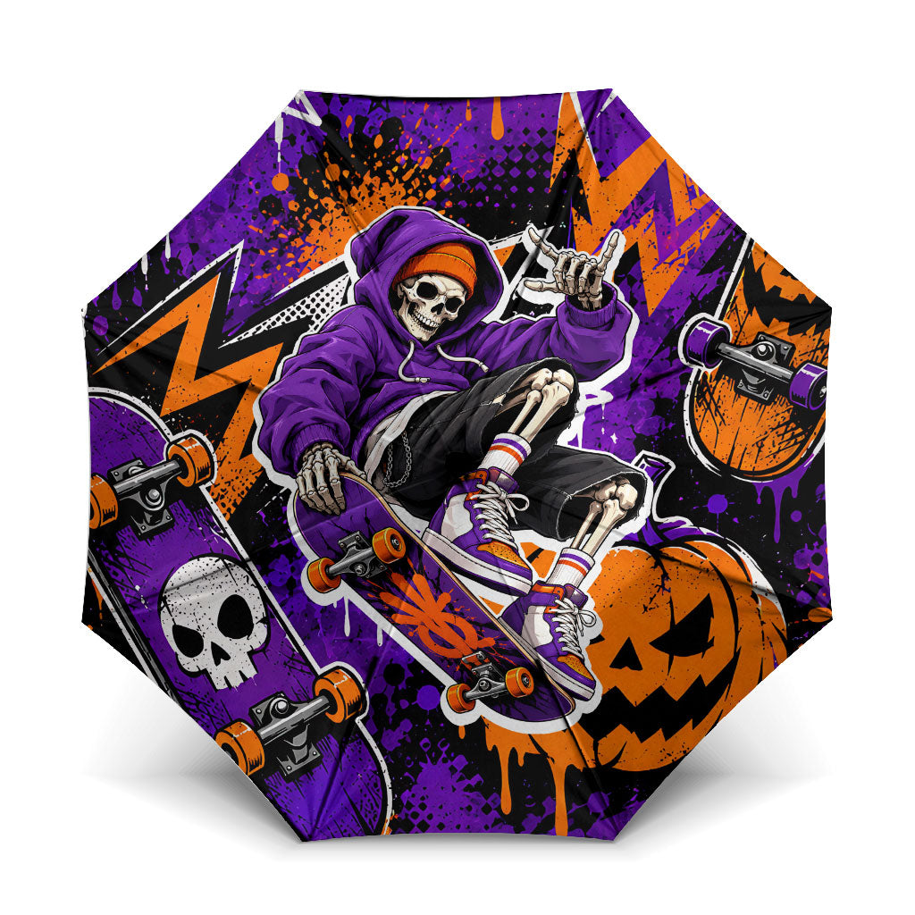 Halloween Skeleton Skateboarder Umbrella Graffiti Ghost Pumpkin Streetwear Graphic